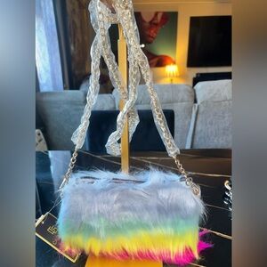 Pastel Faux Fur Crossbody Bag with Chain Strap